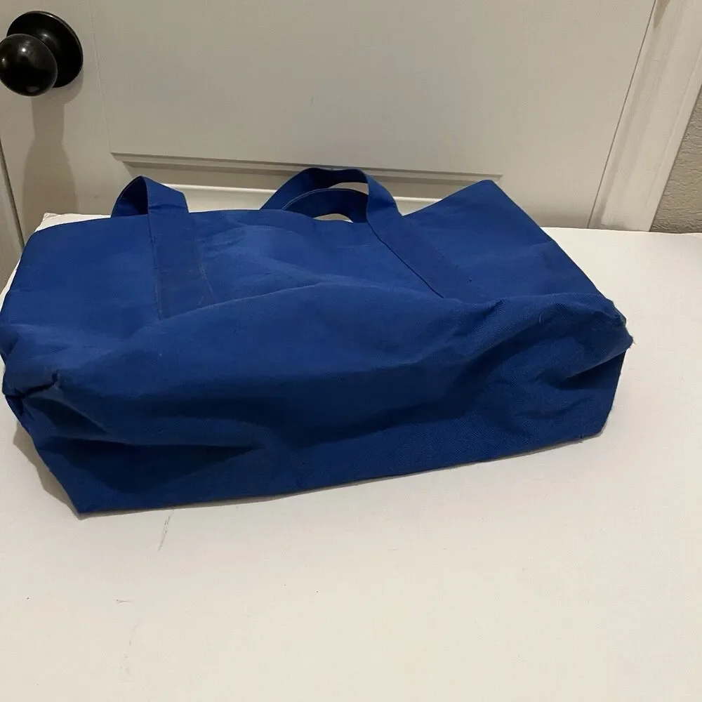 Chase Eagle Bird Blue White Embroidered Canvas Double Handles Tote Bag 11X14